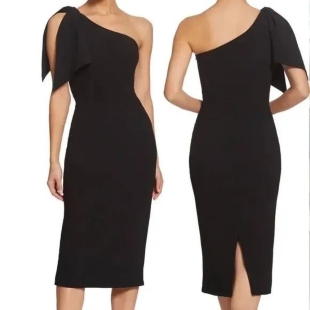 DRESS‎ the Population Black Tiffany One shoulder Formal Dress Midi Length  XXL